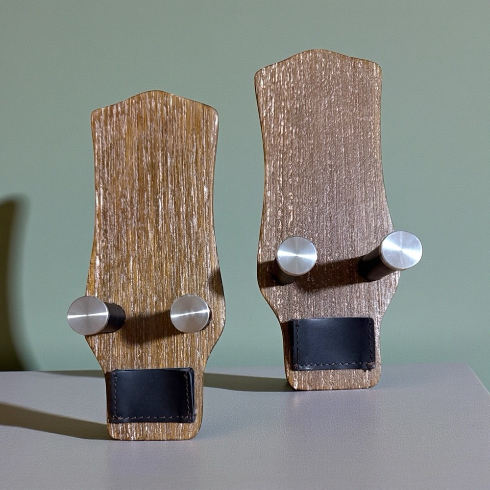 Pair of Pottery Barn Distressed Wood Guitar Ukulele Holder Hanger Wall Mount EUC